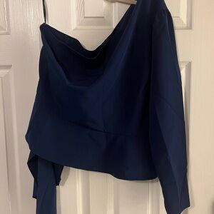 Christian Siriano Deep Blue Off Shoulder Drape Peplum Top